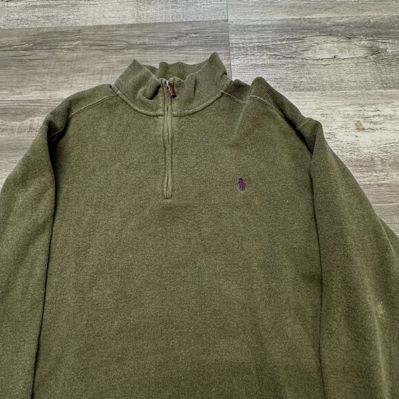 Vintage 90s Polo Ralph Lauren Olive Green Mens XL Pony 1/4 Zip Mock Neck Sweater - Picture 1 of 8